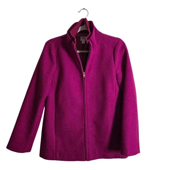 J.Crew Lodge Coat Italian Stadium Cloth Wool Warm Berry High Collar Size 4 - Picture 2 of 10